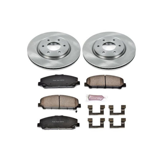 PowerStop OE front brake kit for 2008-2010 Infiniti QX56, including brake rotors and pads, installed in the vehicle.