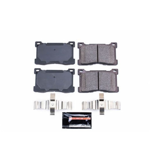 PowerStop Z23 Evolution Sport front brake pads with hardware for Hyundai Equus 2012-2016, high-performance brake components.