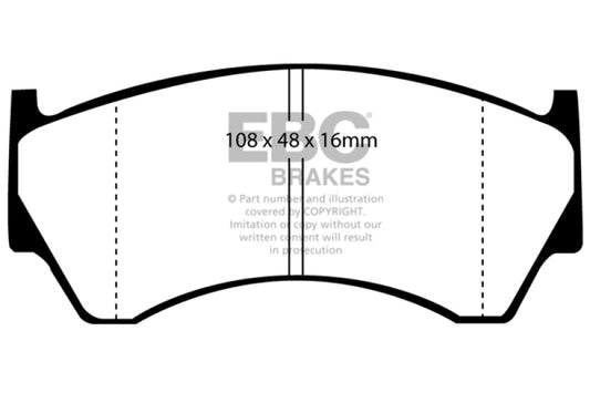 EBC Ultimax2 front brake pads for Nissan Sentra 1.6 model, OE style, showing the brake pad set with friction material and mounting hardware.