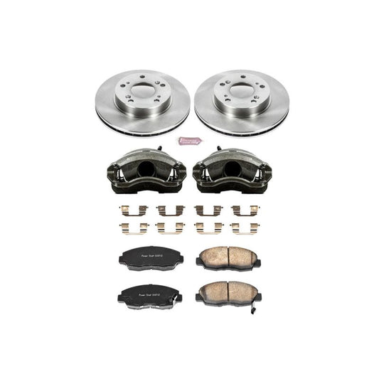 PowerStop OE front brake kit with calipers for Honda Civic 2006-2011, includes brake rotors and calipers for enhanced stopping power.