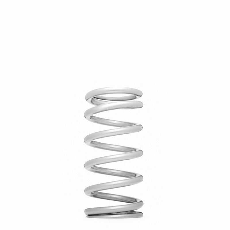 QA1 2.5-inch ID high travel coilover spring, 10-inch length, silver powder coated, rated 750 lbs/in for suspension use