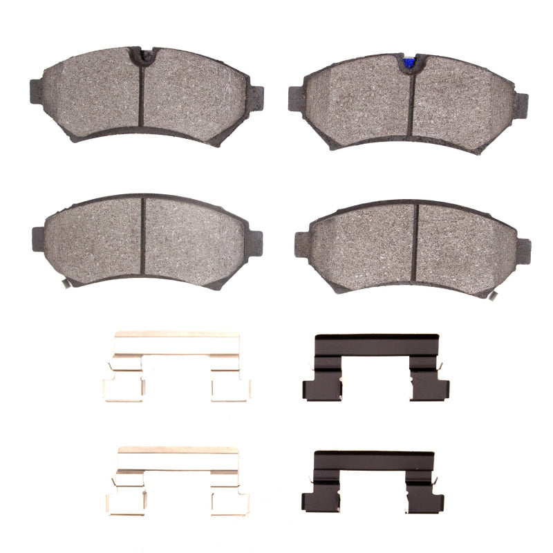 R1 Concepts brake pads and hardware kit for 1998-2003 Cadillac Seville front semi-metallic OE brake pads and hardware components