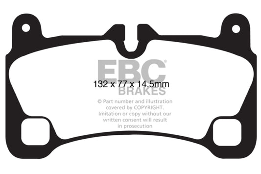 EBC Redstuff rear brake pads for 2008-2009 Volkswagen Touareg 3.6, performance brake pads with two holes at the backplate bottom