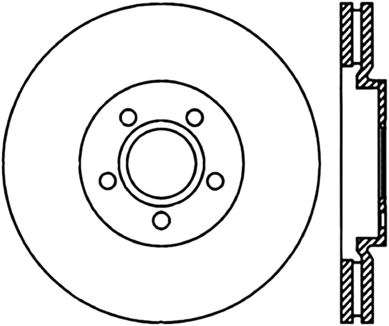 StopTech front right slotted and drilled brake rotor for Chrysler PT Cruiser 03-09 and Dodge Neon SRT-4 03-05, showing rotor details