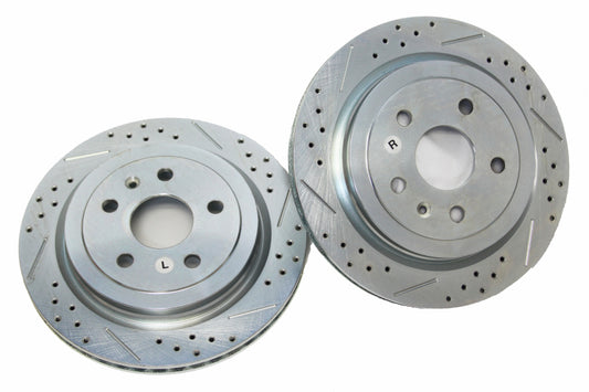 Baer Brakes rear slot and drilled performance brake rotors for 2008-2019 Cadillac CTS, designed for improved braking performance.