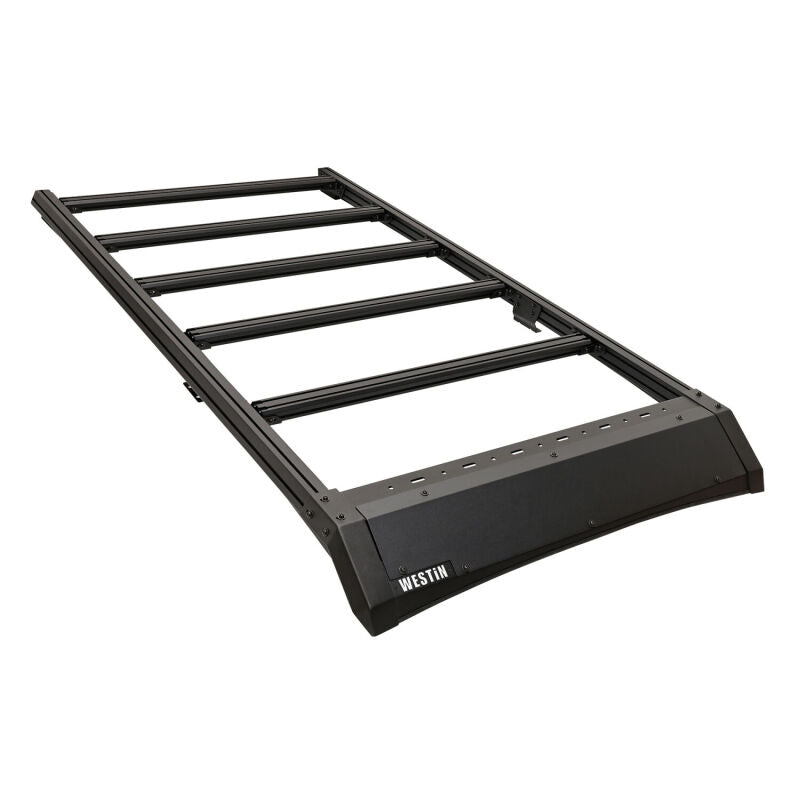 Westin 25-26 Toyota 4Runner Mesa roof rack installed on vehicle roof, showcasing durable steel construction and mounting points