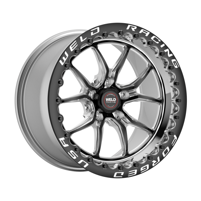 Weld S85 Beadlock forged wheel, 15x9 inches, black center with polished shell, 5x114.3 bolt pattern, black SBL MT finish.