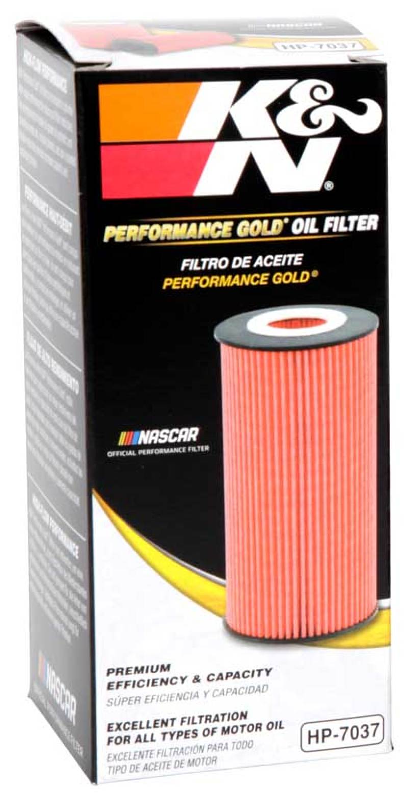 K&N Engineering Ford and Lincoln oil filter with 1.938 inch diameter and 5.5 inch height, designed for engine oil filtration.