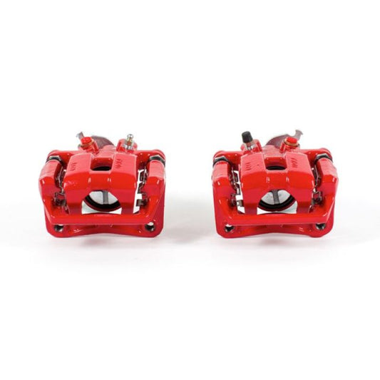 Pair of PowerStop red rear brake calipers with brackets for Acura TSX 2009-2014, performance brake calipers.