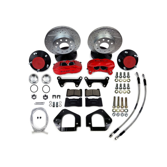 Baer Brakes 11-inch SS4 aluminum hub front brake kit for 1964-1972 Buick Skylark in Grabber Blue with performance rotors and calipers.