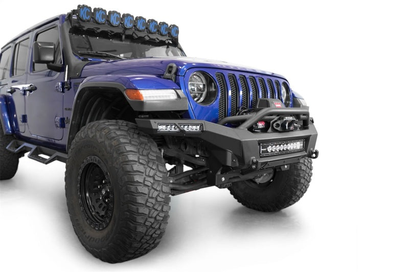 Addictive Desert Designs steel rear bumper for Jeep Wrangler JL and Gladiator JT with built-in winch mount and rugged off-road design