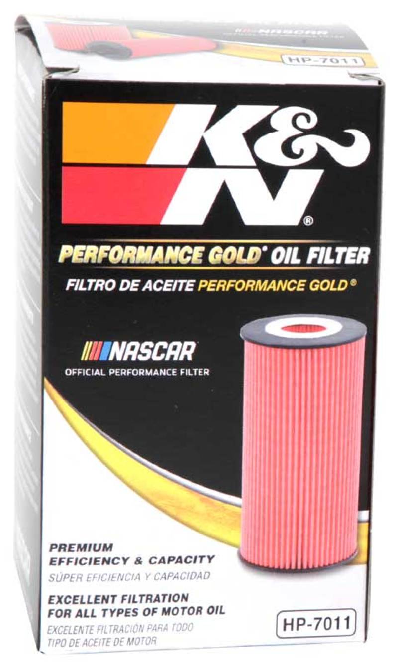 K&N Engineering 2008 Porsche 911 3.6L/3.8L cartridge oil filter showing the black filter element and brand logo.