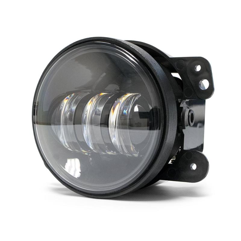 DV8 Offroad Jeep Wrangler JK fog lights with 30W LED bulbs, 4-inch replacement fog lights for off-road visibility.