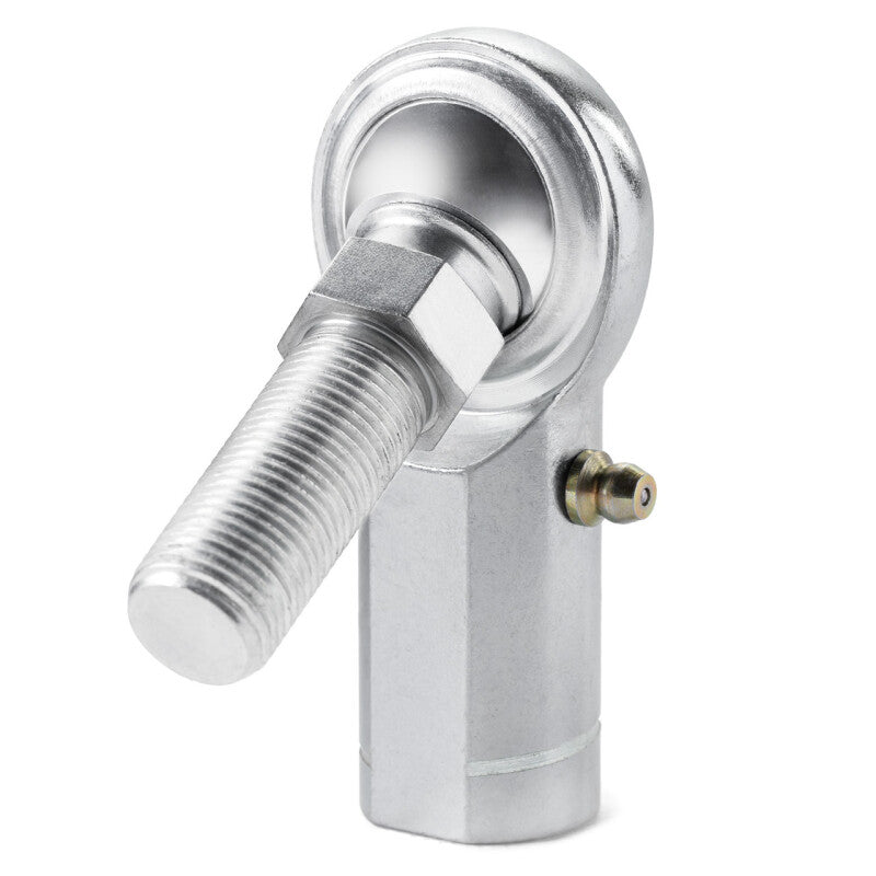 QA1 C Series 2-Piece Female Left Hand Tie Rod End with .375 inch bore, 3/8-24 threads, stud, Zerk fitting, carbon steel.