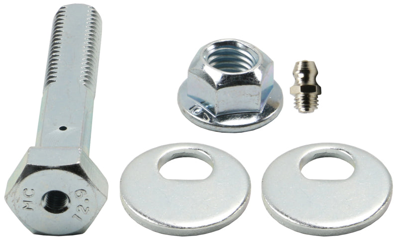 Moog Subaru B9 Tribeca rear toe adjuster for suspension alignment, showing the metal component with bolt and adjustment mechanism.