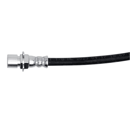 DFC Cadillac CTS rear right brake hose from the brake line kit, showing the flexible rubber and metal fittings for rear brake system.