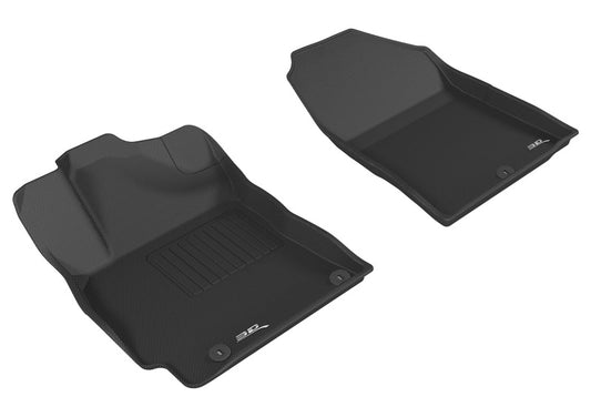 Black 3D MAXpider rubber floor mat for the first row of 2017-2020 Hyundai Elantra Kagu interior, showing textured surface and fit.