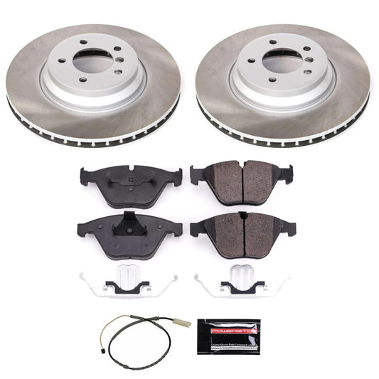 PowerStop front semi-coated brake rotor kit for BMW X1 2013-2015, performance blank brake rotors showing the rotor surface and vented design.