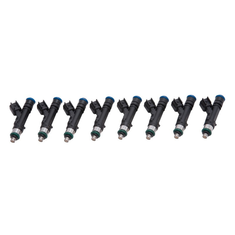 Edelbrock 50 lb/hr fuel injectors set of 8 with 60mm length, high impedance, designed for performance fuel injection systems.