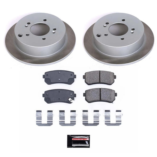 PowerStop rear semi-coated rotor kit for Kia Sportage 2011-2016, performance brake components with a clean, blank rotor design.