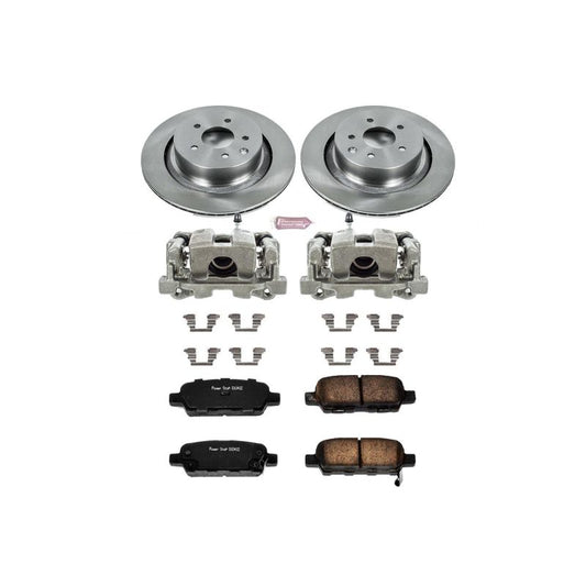 PowerStop rear OE brake kit with calipers for 2007-2008 Infiniti G35, including brake rotors and hardware.