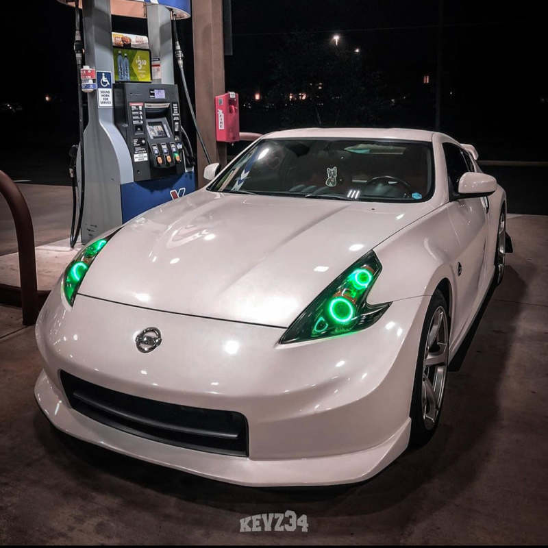 Oracle Lighting Nissan 370Z 2009-2020 LED dual halo headlight kit with white halos, designed for enhanced visibility and style.