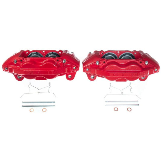 PowerStop front red brake calipers for Toyota Sequoia 2016-2021, pair of performance disc brake calipers with detailed design.
