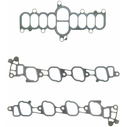 Fel-Pro Ford F-150 engine intake manifold gasket set showing multiple gaskets on a clean surface.