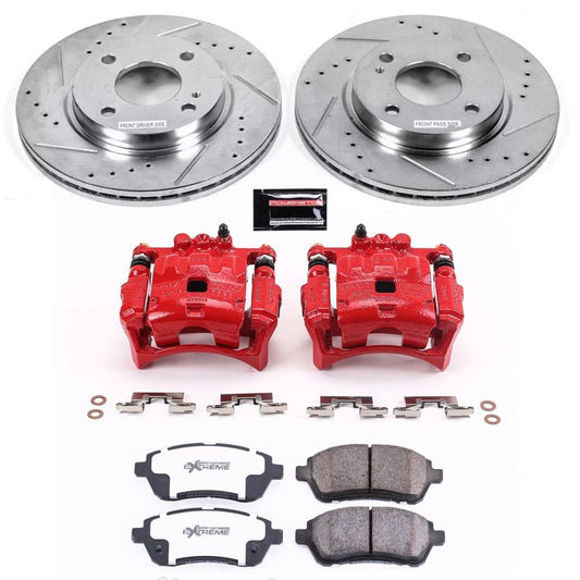 PowerStop Z26 Street Warrior front brake kit with calipers for Ford Fiesta 2011-2019, performance brake upgrade.