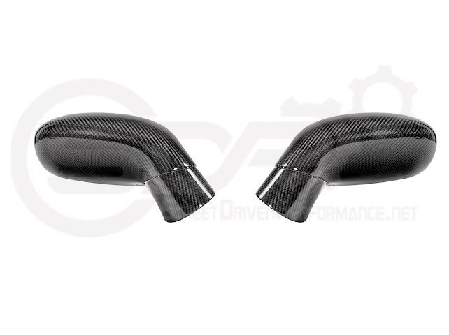 Set of four dry carbon fiber side mirror cap covers for 2005-2013 Chevy Corvette C6, tape-on installation by Street Driven Performance.