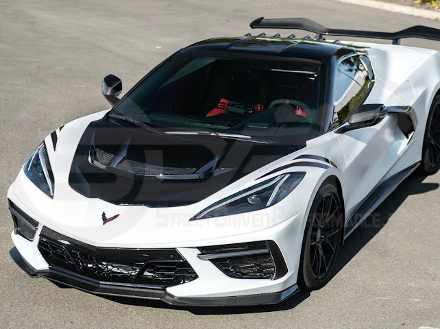 2020-PRESENT CHEVROLET CORVETTE C8 | ZR1 REPLICA STYLE CARBON FLASH FRONT VENTED HOOD
