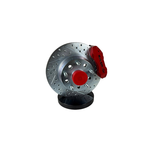 Baer Brakes 11-inch SS4 Int Hub front brake kit for 64-72 Buick Skylark in fire red with performance brake components.