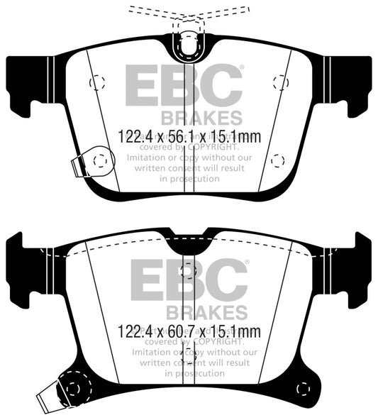 EBC 2016+ Chrysler Pacifica rear brake pads, OE Ultimax2 3.6L model, showing the black brake pad components.