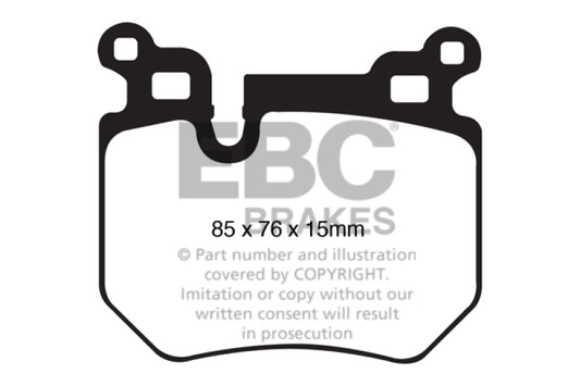 EBC Redstuff rear brake pads for BMW 135 3.0 Twin Turbo, performance brake pads with red friction material for enhanced stopping power.