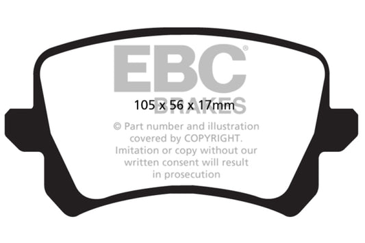 EBC 15+ Audi Q3 2.0 Turbo Redstuff rear brake pads, high-performance brake pads for enhanced stopping power.