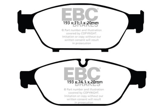 EBC 12+ Audi A6 Quattro 3.0 Supercharged Redstuff front brake pads, performance brake pads with red friction material.