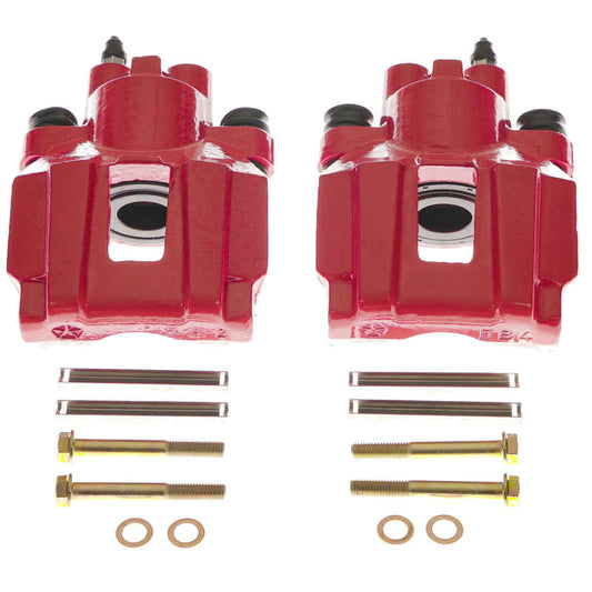 Pair of PowerStop rear red brake calipers for 2004-2008 Chrysler Pacifica, performance disc brake components.