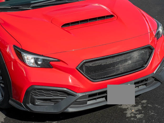 Street Driven Performance carbon fiber mesh grille vent for 2022-UP Subaru WRX, sporty front replacement with JDM competition style design.