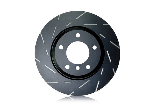 EBC 2016+ Jaguar XE 3.0L Supercharged rear slotted brake rotors in blackdash sport finish, designed for high-performance braking.