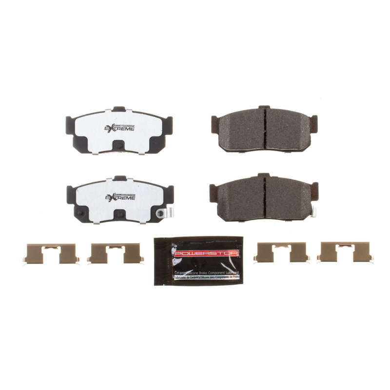PowerStop Z26 performance rear brake pads with hardware for Infiniti G20 1991-1996, designed for extreme street braking.