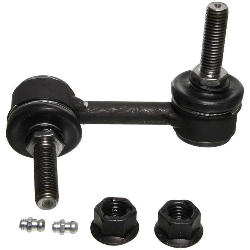 Moog 2003 Isuzu Ascender front left sway bar endlink kit showing metal link with rubber bushings for suspension stability