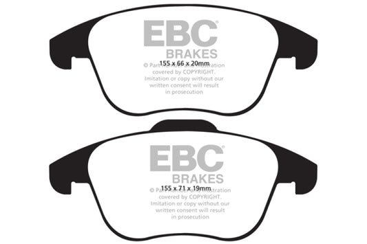 EBC greenstuff front brake pads installed on a 2015-2019 Audi Q3 2.0 Turbo for enhanced performance braking