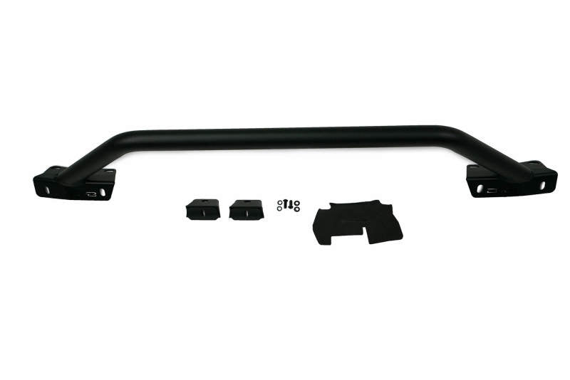 DV8 Offroad black light mount brackets installed on a 2021-2022 Ford Bronco factory bumper bull bar, designed for off-road use.