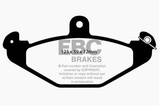 EBC 08+ Lotus 2-Eleven 1.8 Supercharged Rear Brake Pads for performance braking, featuring red friction material and metal backing