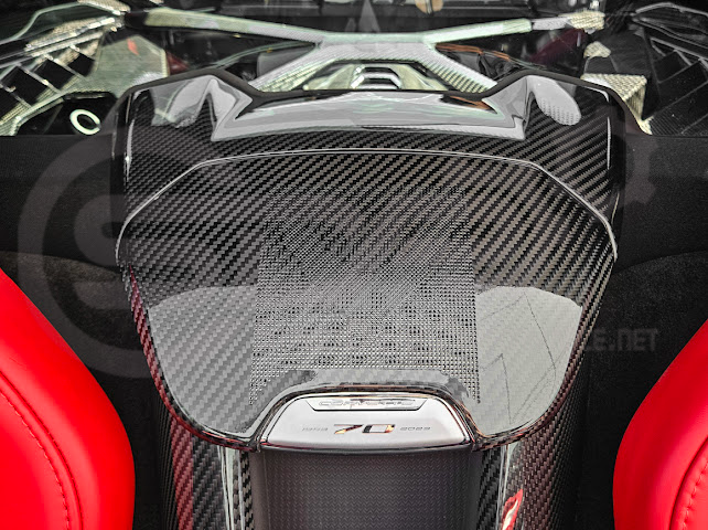 2020-Present Corvette C8 Coupe Models | GM Factory Style CARBON FIBER Interior Console Waterfall Lower Speaker Grille Trim Cover With Corvette Logo