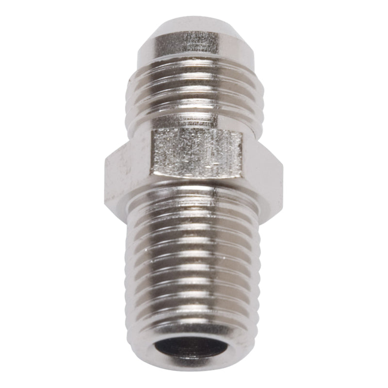 Russell Performance -8 AN to 1/2 inch NPT straight flare to pipe fitting, Endura brand, shown in detailed image.