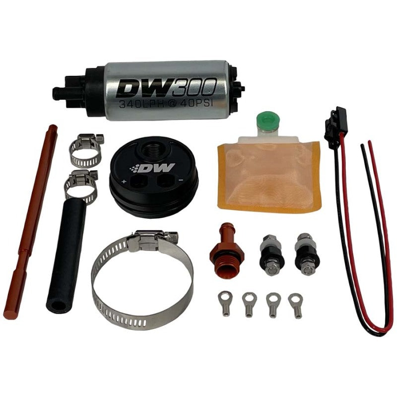 DeatschWerks 2.5L surge tank module with in-tank pump adapter and DW300 340lph fuel pump for high-performance fuel systems