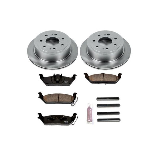 PowerStop OE rear brake kit for Ford F-150, including brake rotors and pads, designed for reliable stopping power and vehicle safety.