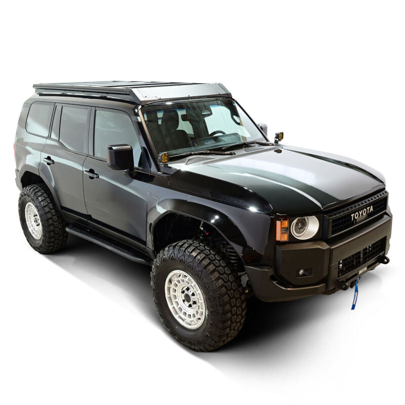 Westin 2026 Toyota Land Cruiser Mesa roof rack mounted on vehicle, durable steel construction for extra cargo capacity