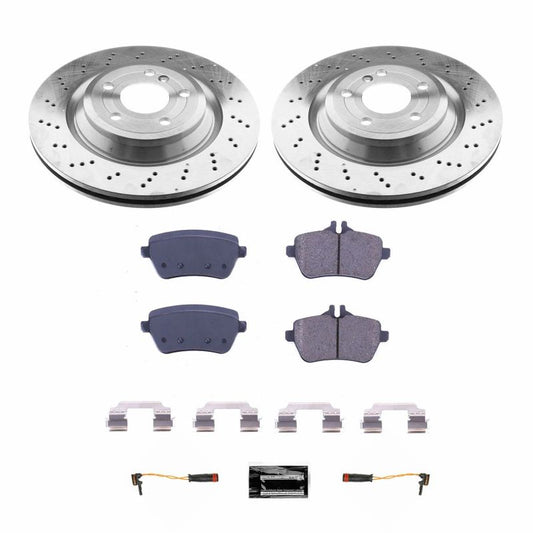 PowerStop rear AutoSpecialty brake kit for 2015-2016 Mercedes-Benz SL400, OE-style brake components on a black brake rotor.